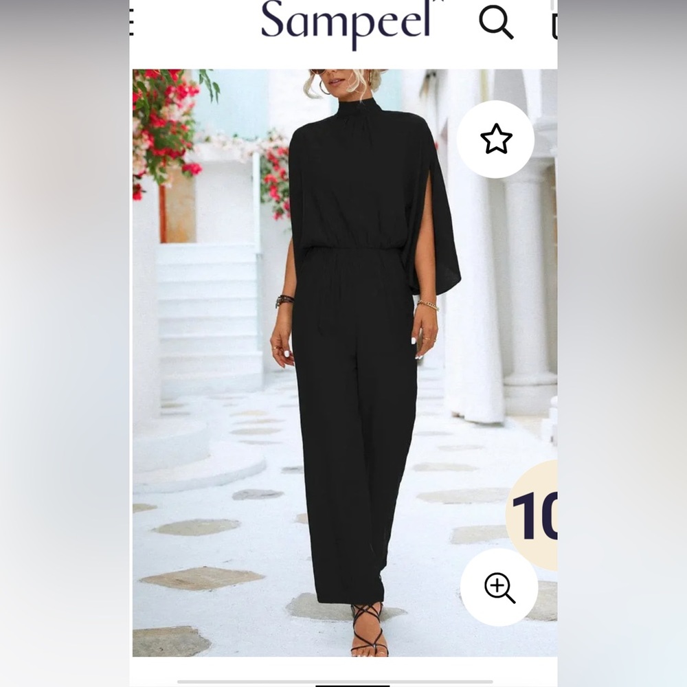Sampeel stand collar slit sleeves jump suit. M and L. Black